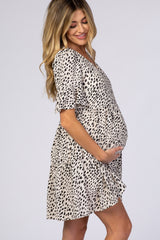 Beige Animal Print Ruffle Sleeve Maternity Dress from PinkBlush