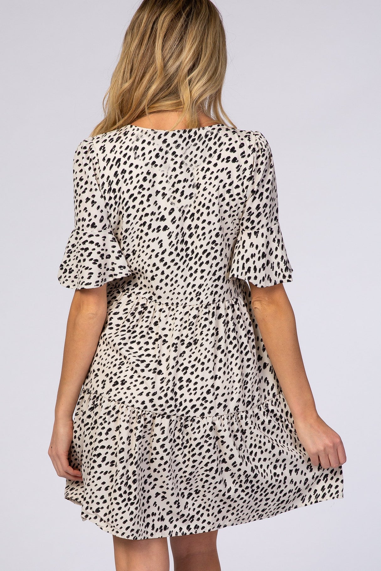 Beige Animal Print Ruffle Sleeve Maternity Dress from PinkBlush