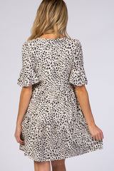 Beige Animal Print Ruffle Sleeve Maternity Dress from PinkBlush