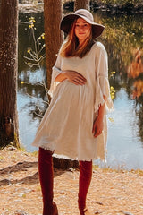 Beige Raw Edge Bell Sleeve Babydoll Maternity Dress from PinkBlush
