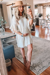 Beige Raw Edge Bell Sleeve Babydoll Maternity Dress from PinkBlush