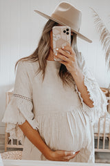 Beige Raw Edge Bell Sleeve Babydoll Maternity Dress from PinkBlush