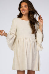 Beige Raw Edge Bell Sleeve Babydoll Maternity Dress from PinkBlush