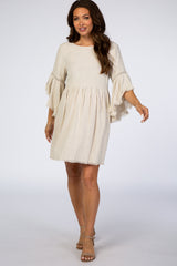Beige Raw Edge Bell Sleeve Babydoll Maternity Dress from PinkBlush