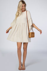 Beige Raw Edge Bell Sleeve Babydoll Maternity Dress from PinkBlush