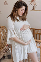 Beige Raw Edge Bell Sleeve Babydoll Maternity Dress from PinkBlush
