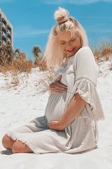 Beige Raw Edge Bell Sleeve Babydoll Maternity Dress from PinkBlush
