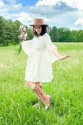 Beige Raw Edge Bell Sleeve Babydoll Maternity Dress from PinkBlush