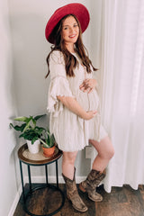 Beige Raw Edge Bell Sleeve Babydoll Maternity Dress from PinkBlush
