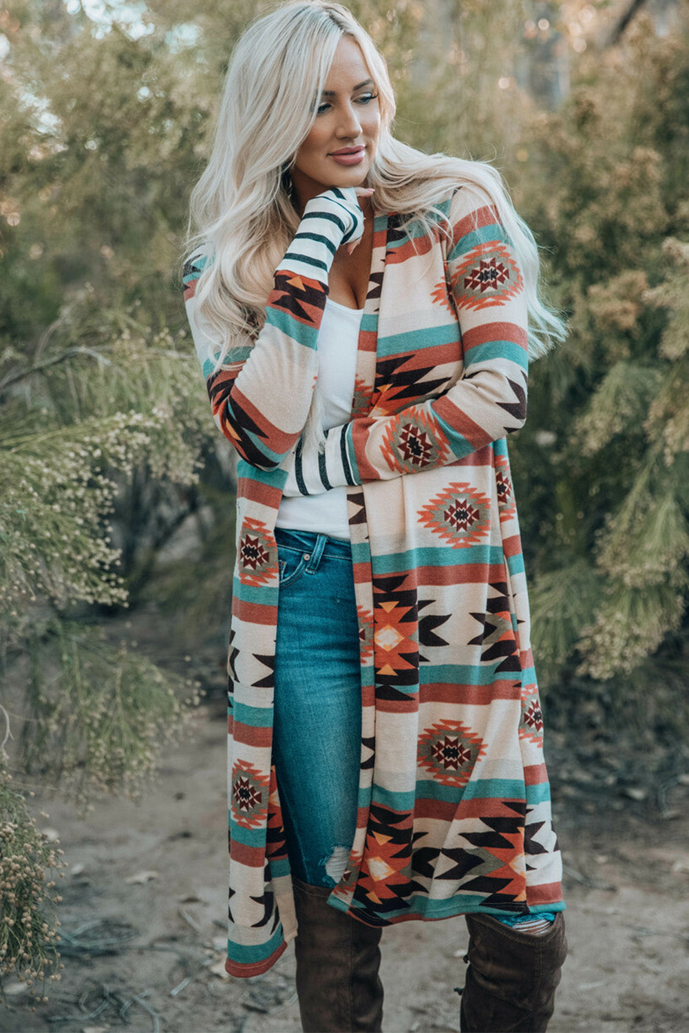 Chic Printed Lapel Woolen Coat with Unique Stitching from MsDressly
