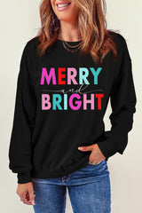 Black Colorful MERRY and BRIGHT Graphic Sweatshirt from MsDressly