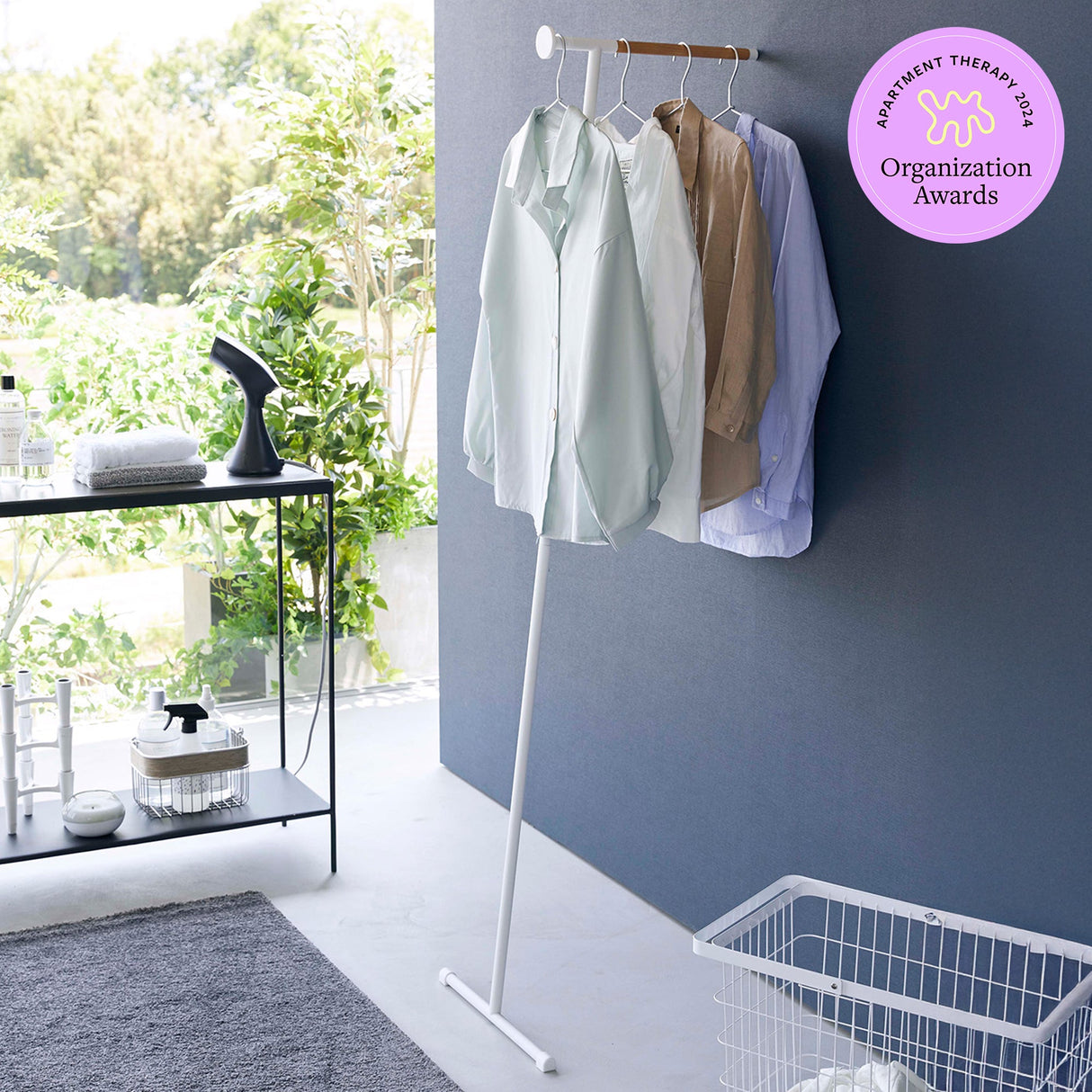 Leaning Clothes Hanger (64" H)  - Steel + Wood from Yamazaki Home