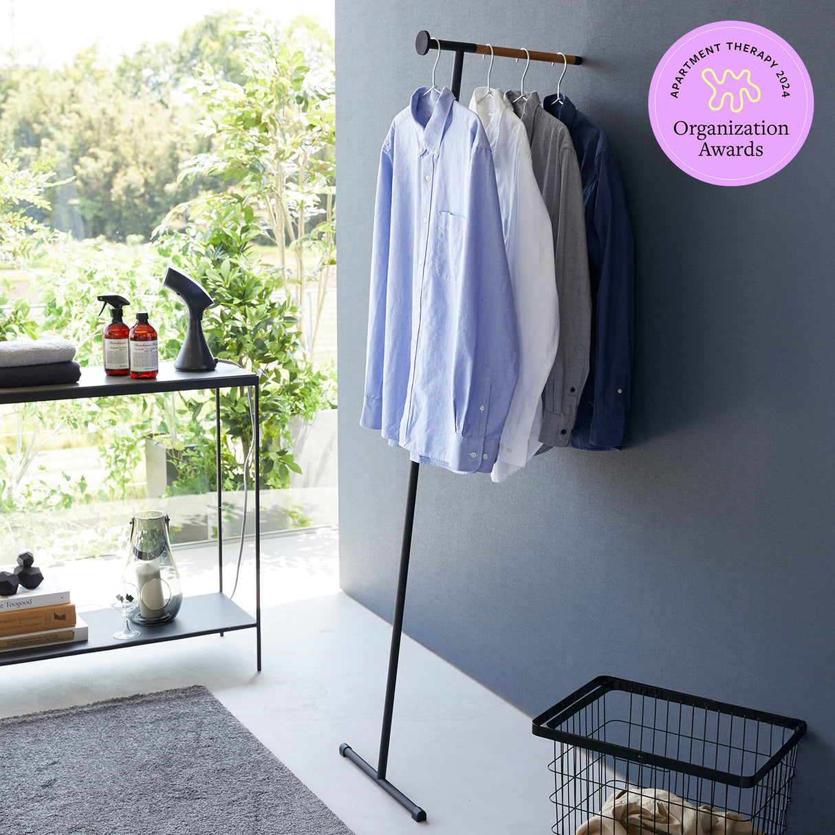 Leaning Clothes Hanger (64" H)  - Steel + Wood from Yamazaki Home