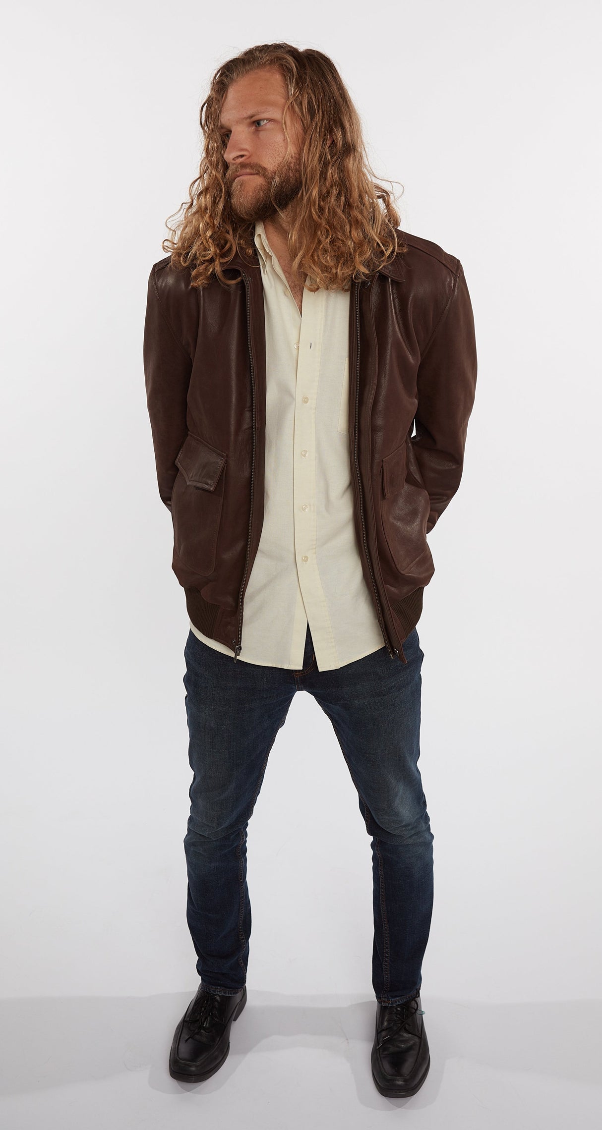 Men's Cowhide Bomber Flight Genuine Leather Jacket From FAD