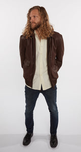 Men's Cowhide Bomber Flight Genuine Leather Jacket From FAD