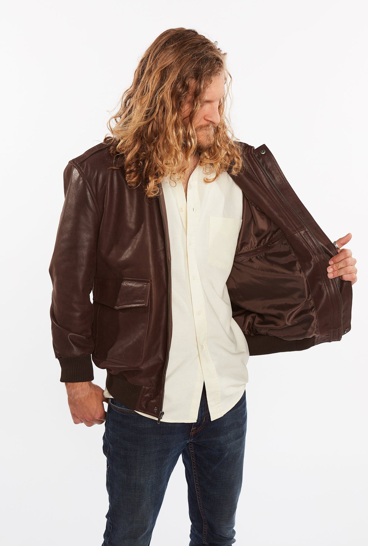 Men's Cowhide Bomber Flight Genuine Leather Jacket From FAD