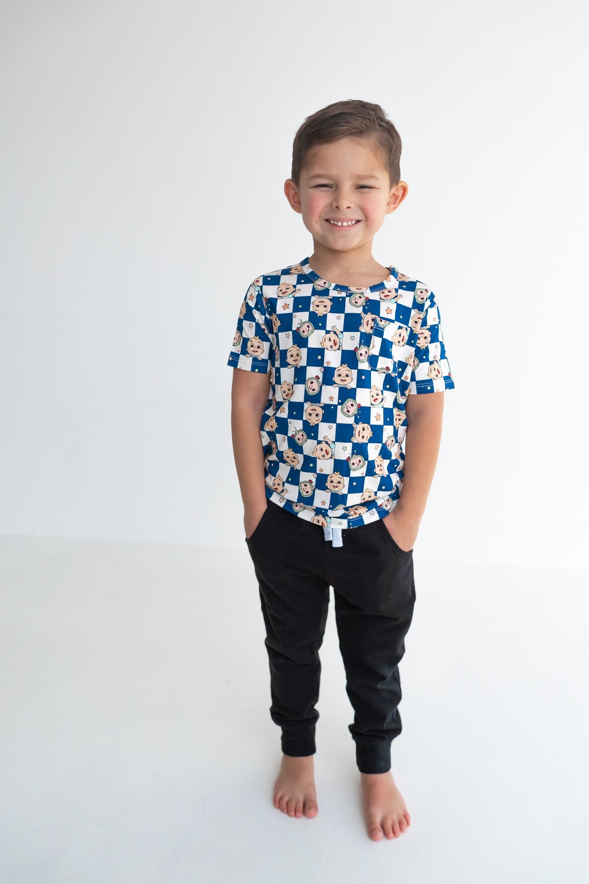 Dream Big Little Co x CoComelon JJ STARRY NIGHT CHECKERS DREAM POCKET TEE from DREAM BIG LITTLE CO