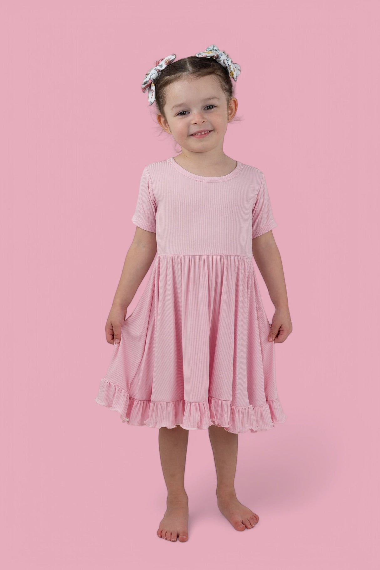 PINK ROSE RIB RUFFLE DRESS from DREAM BIG LITTLE CO