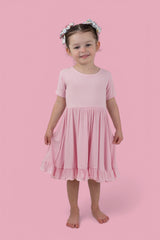 PINK ROSE RIB RUFFLE DRESS from DREAM BIG LITTLE CO