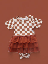 COPPER CHECKERS DREAM TUTU BODYSUIT DRESS from DREAM BIG LITTLE CO