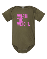 Worth The Weight Onesie (With Pink Text) from DadBod Apparel