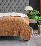 Tache Caramel Brown Faux Fur Throw Blanket Chevron Geometric Embossed (#10)