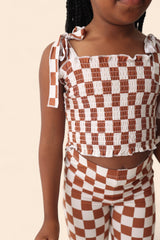COPPER CHECKERS DREAM SMOCKED FLARE SET from DREAM BIG LITTLE CO