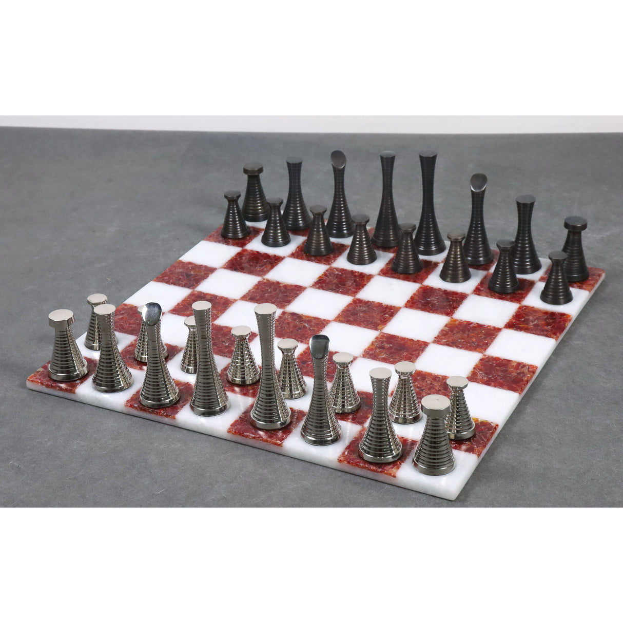 Borderless Marble Stone 15'' Luxury Chess Board - Red and White stone From Royal Chess Mall