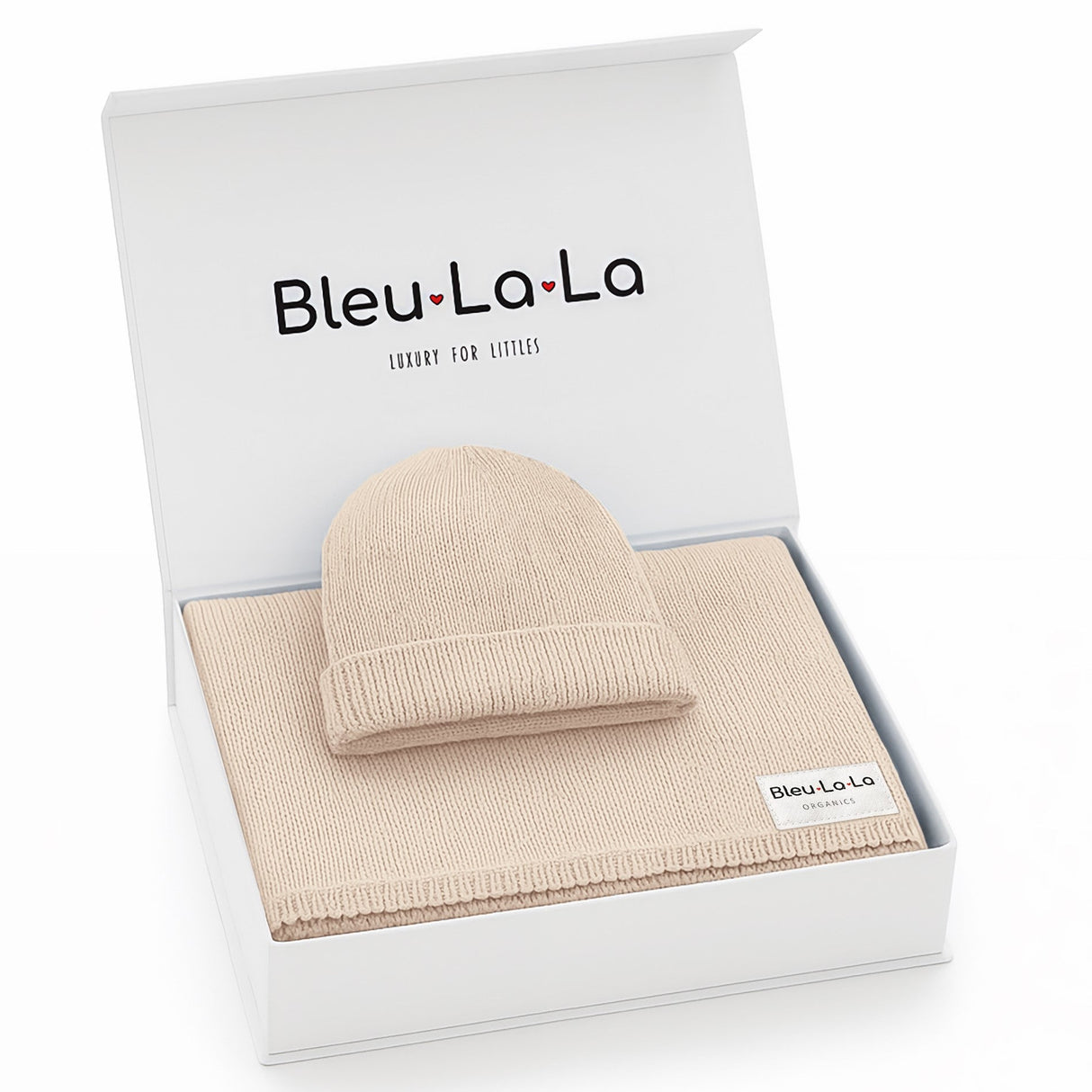 Luxe Collection 100% Organic Cotton Luxury Knit Baby Blanket + Hat Set with Gift Box from Bleu La La