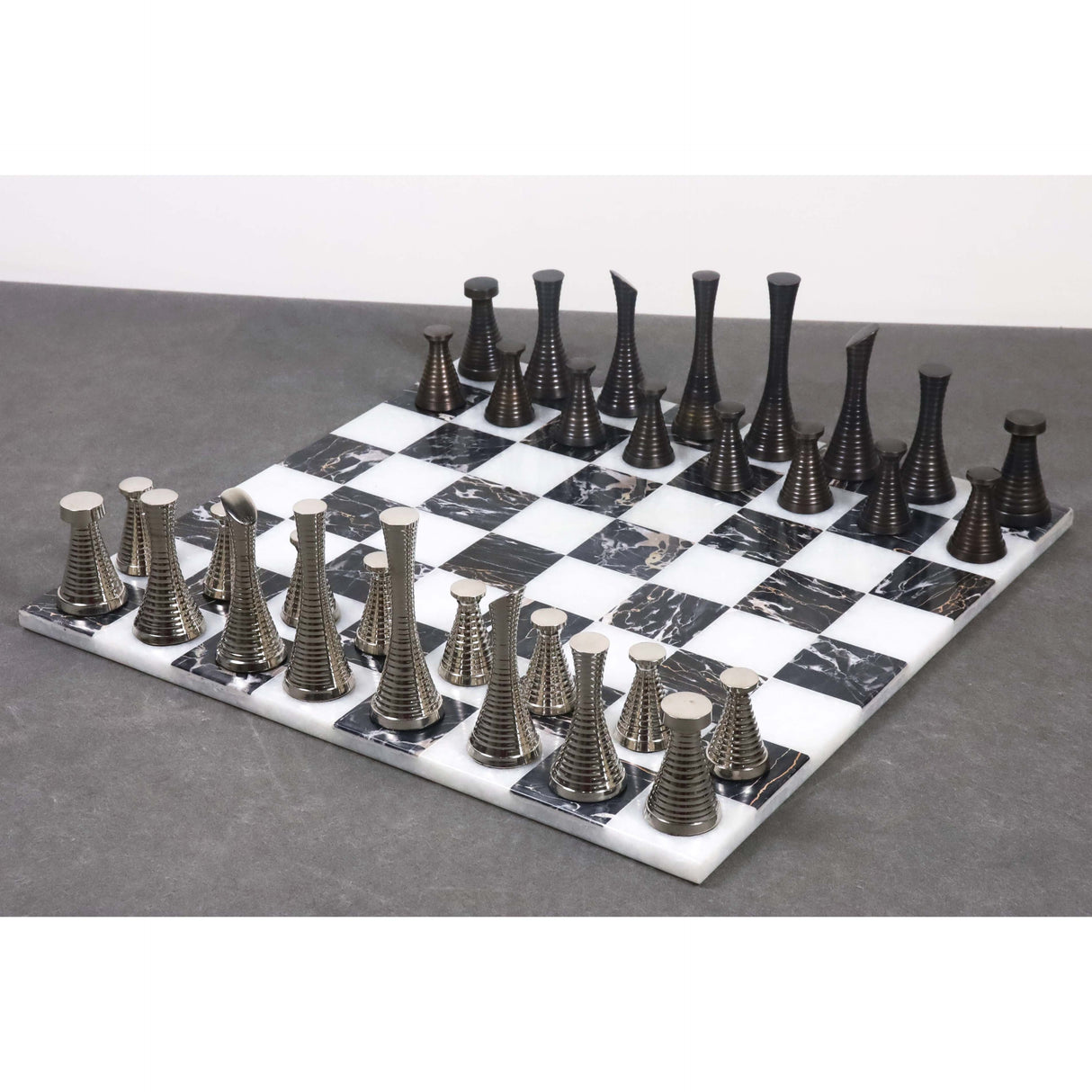 Borderless Marble Stone Luxury Chess Board 15''  -  Black and White stone From Royal Chess Mall