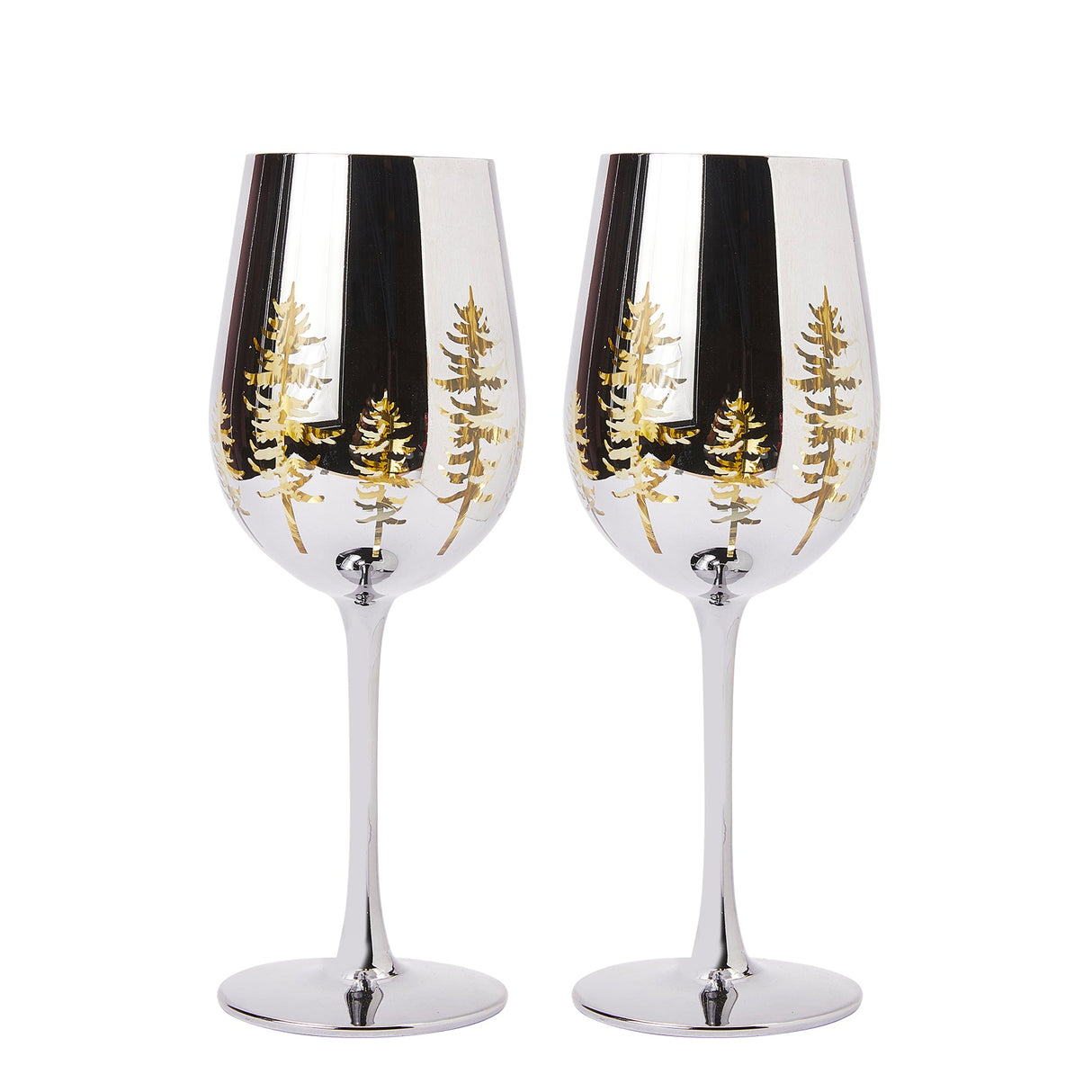 Crystal Christmas Tree Stemmed Wine & Water Glasses - Set of 2 - Holiday Themed Vibrant Gold Etched Winter Snow Wonderland Frosted Glass, Perfect For Seasonal Parties, Gifts for Him & Her Trees Décor from The Wine Savant