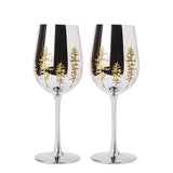 Crystal Christmas Tree Stemmed Wine & Water Glasses - Set of 2 - Holiday Themed Vibrant Gold Etched Winter Snow Wonderland Frosted Glass, Perfect For Seasonal Parties, Gifts for Him & Her Trees Décor from The Wine Savant