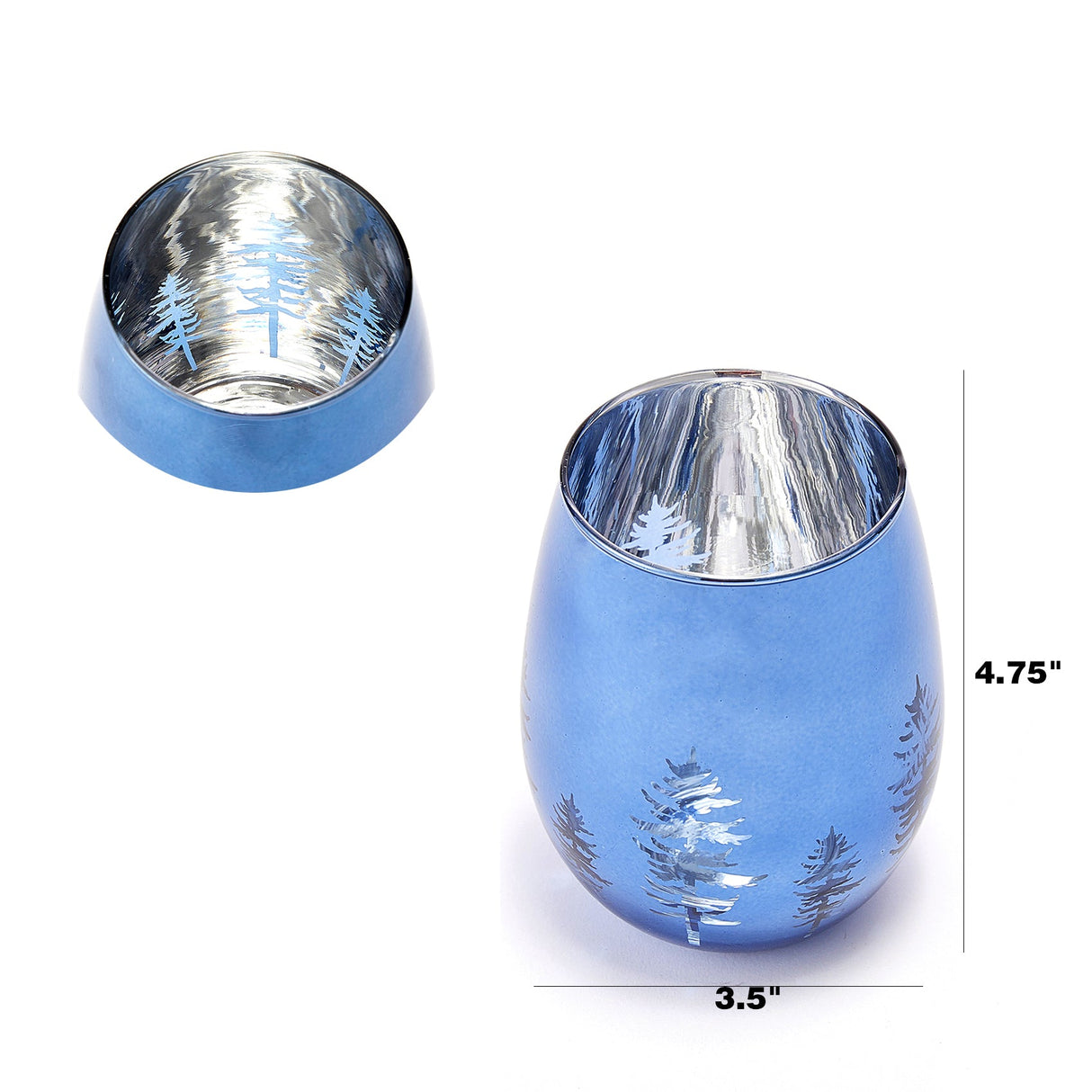 Crystal Christmas Tree Stemless Wine & Water Glasses - Set of 2 - Holiday Themed Vibrant Blue Etched Winter Snow Wonderland Frosted Glass, Perfect For Seasonal Parties, Gifts for Him & Her Trees Décor from The Wine Savant