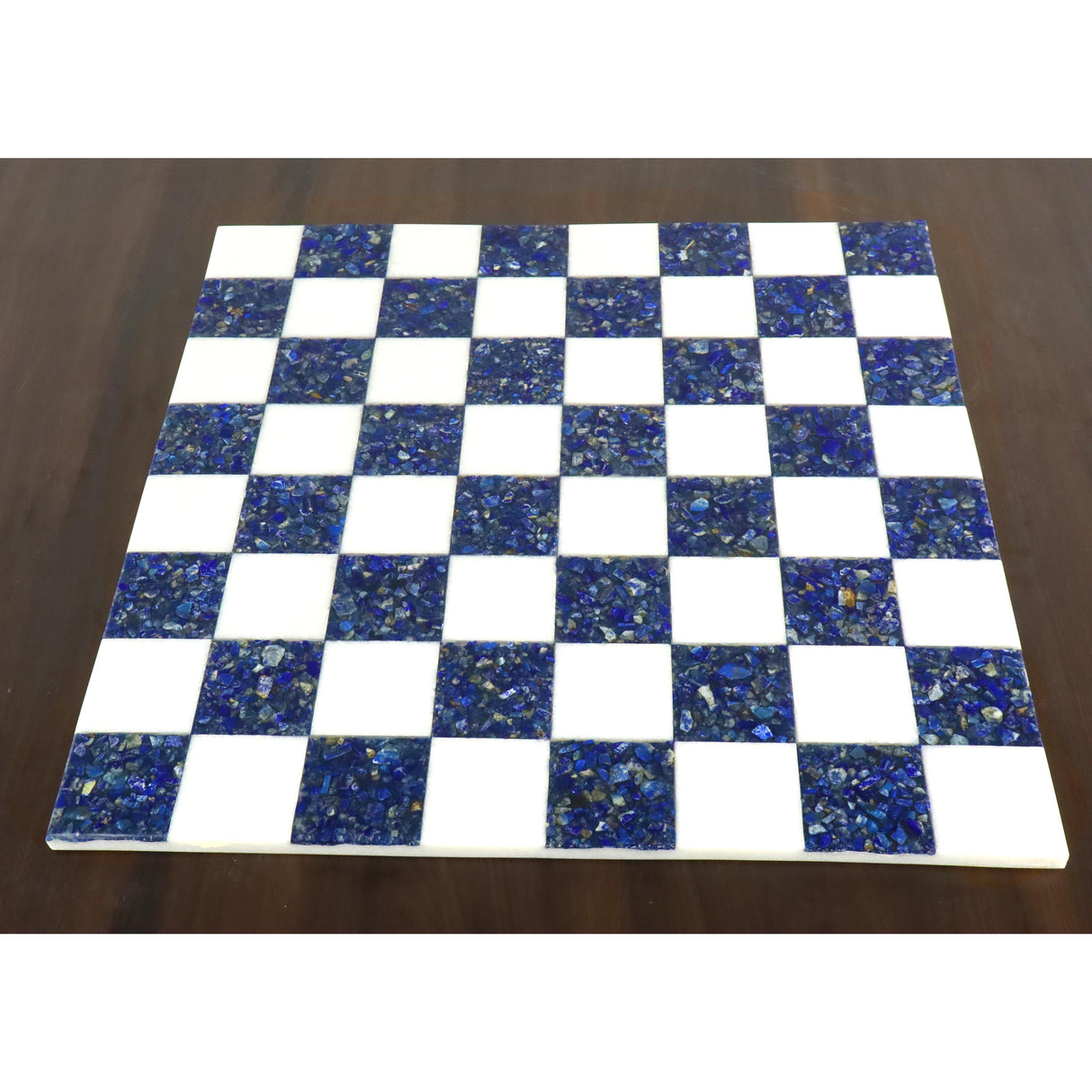 Borderless Marble Stone Luxury Chess Board 18'' - Lapis lazuli Blue and White From Royal Chess Mall