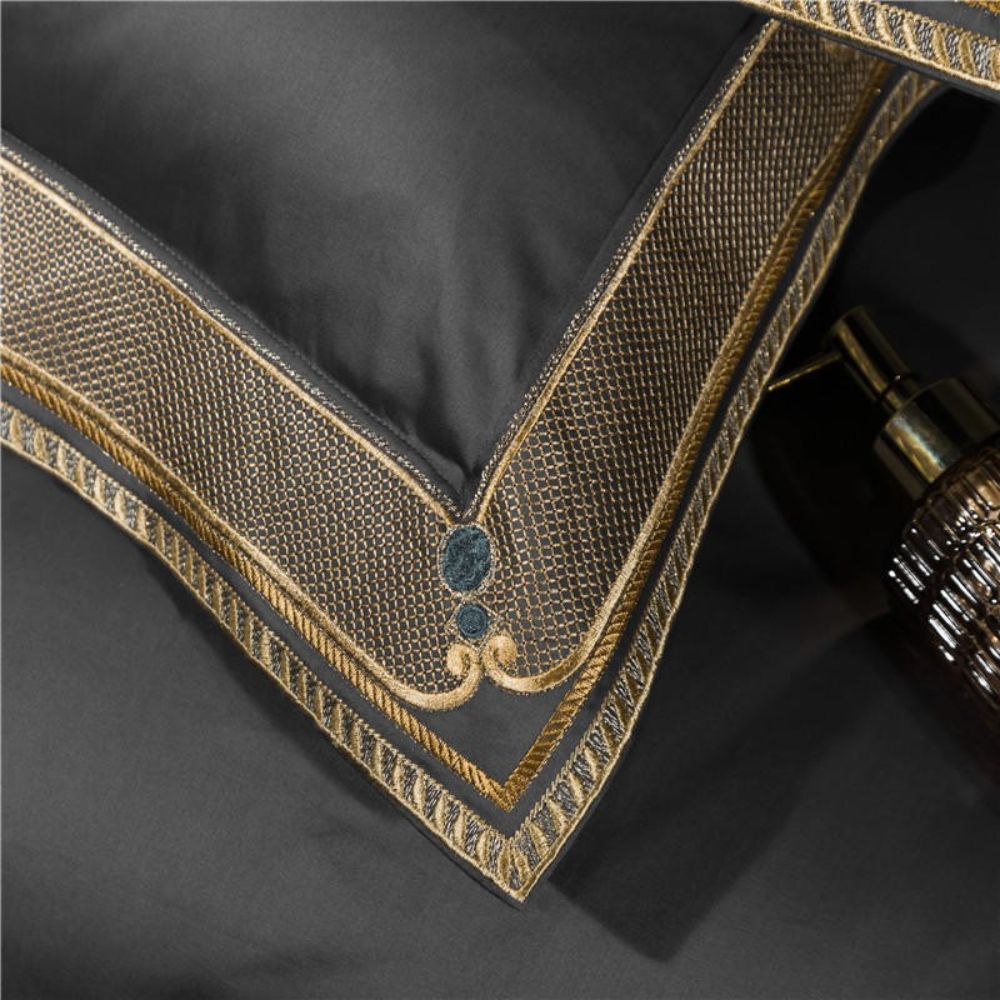 Border Embroidered Cotton Duvet Cover Set from Moderny