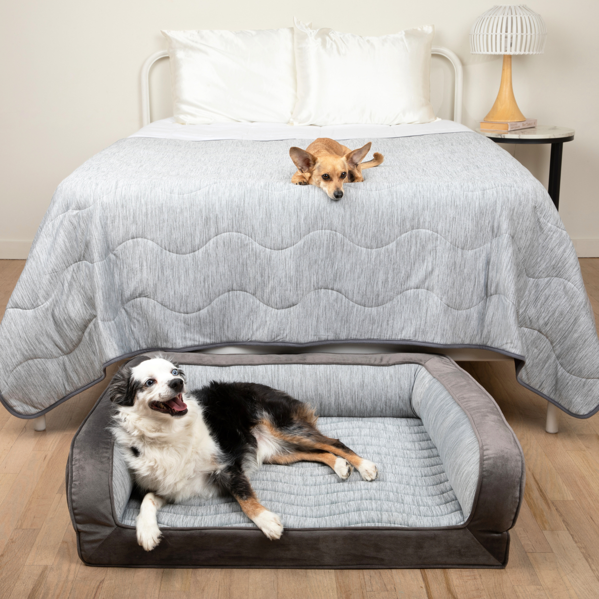 PupChill™ Cooling Bolster Dog Bed + Waterproof Blanket Bundle - Arctic Grey from Paw.com