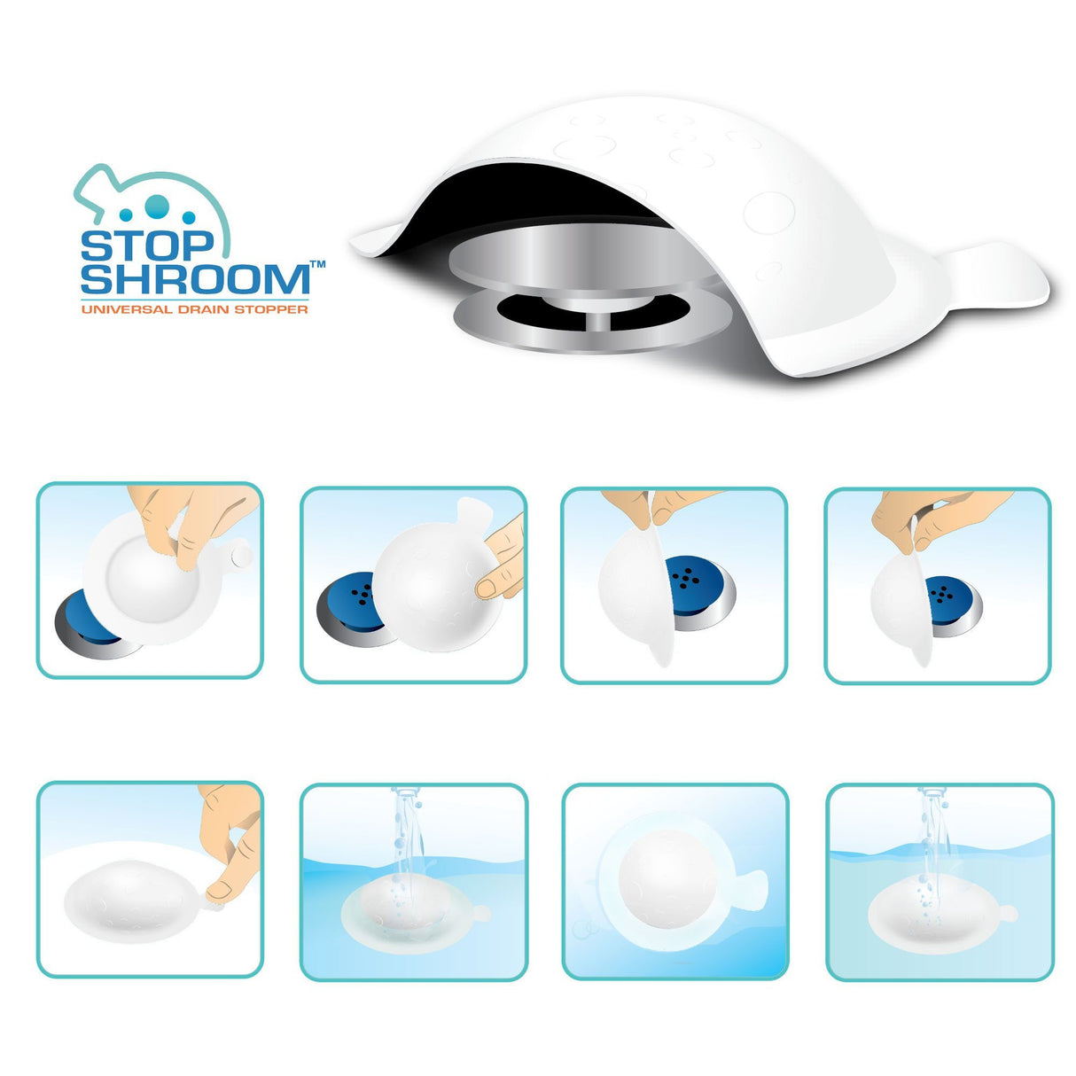 StopShroom (White) Universal Stopper Cover for Bathtub, Bathroom, and Kitchen Drains from TubShroom.com