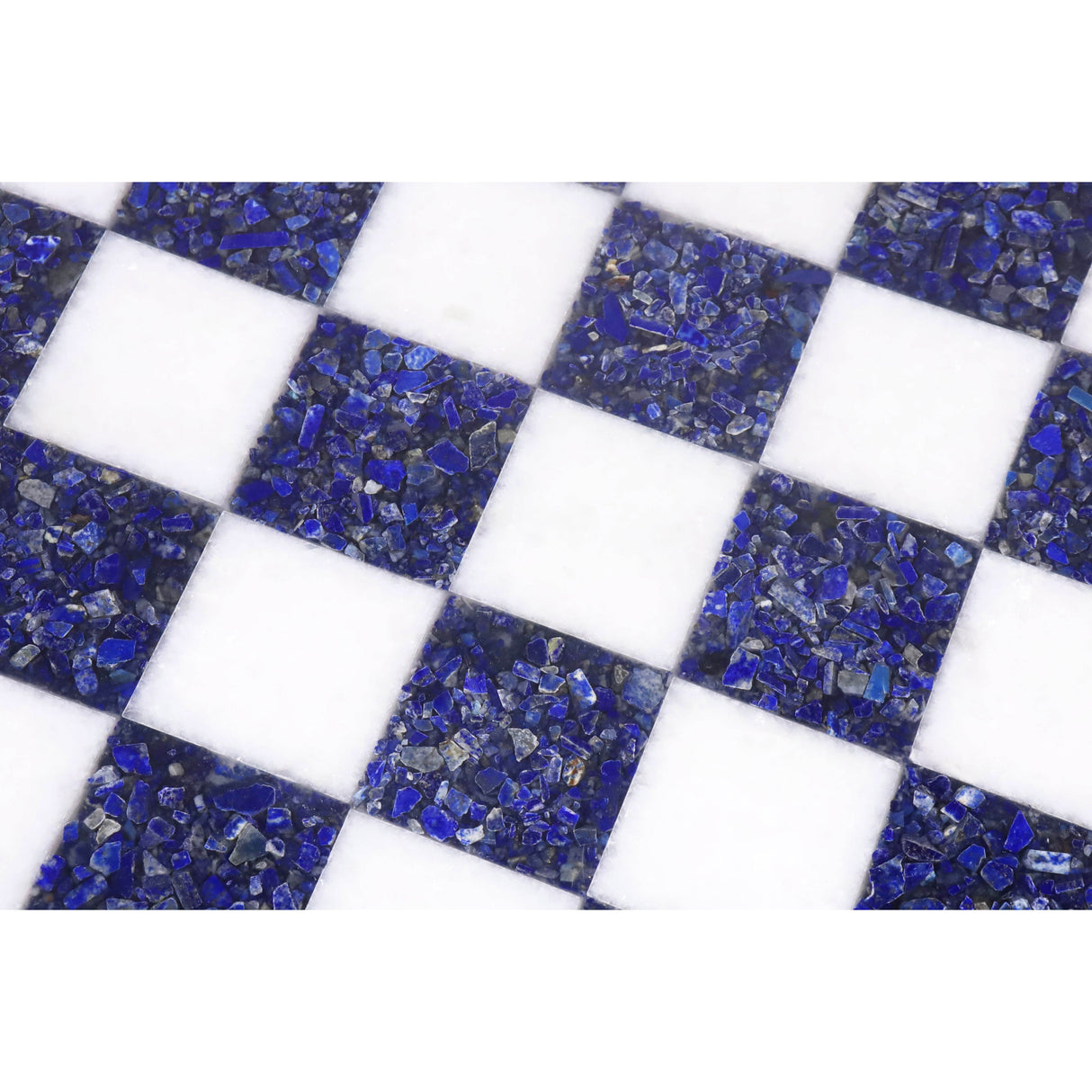 Borderless Marble Stone Luxury Chess Board 15''- Lapis lazuli Blue and White From Royal Chess Mall