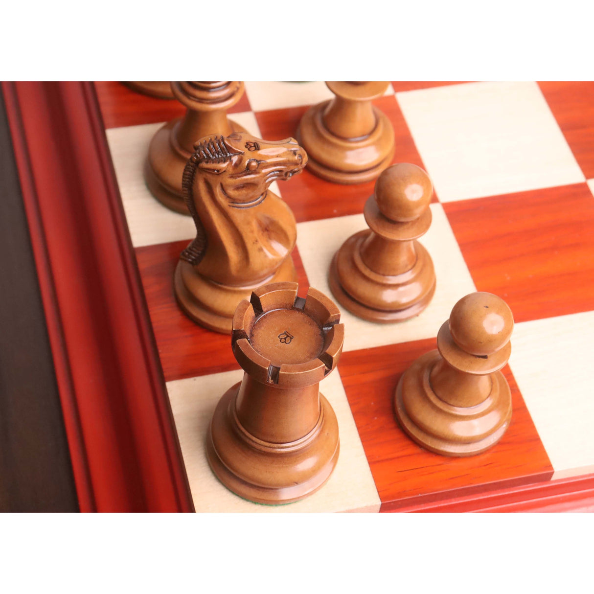 Original Staunton Chess Set- Chess Pieces Only- Lacquered Distress Antiqued Boxwood & Bud Rosewood - 4.5" King From Royal Chess Mall