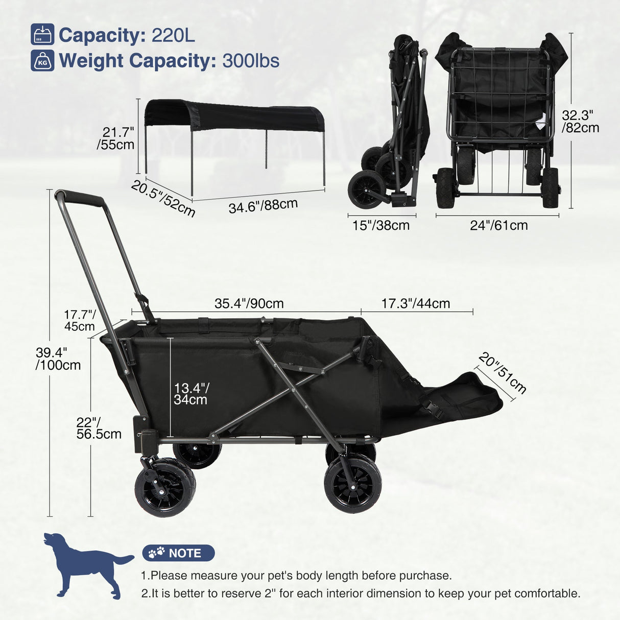 Folding Dog Wagon Cart with Extendable Rear End Heavy Duty From Redcamp