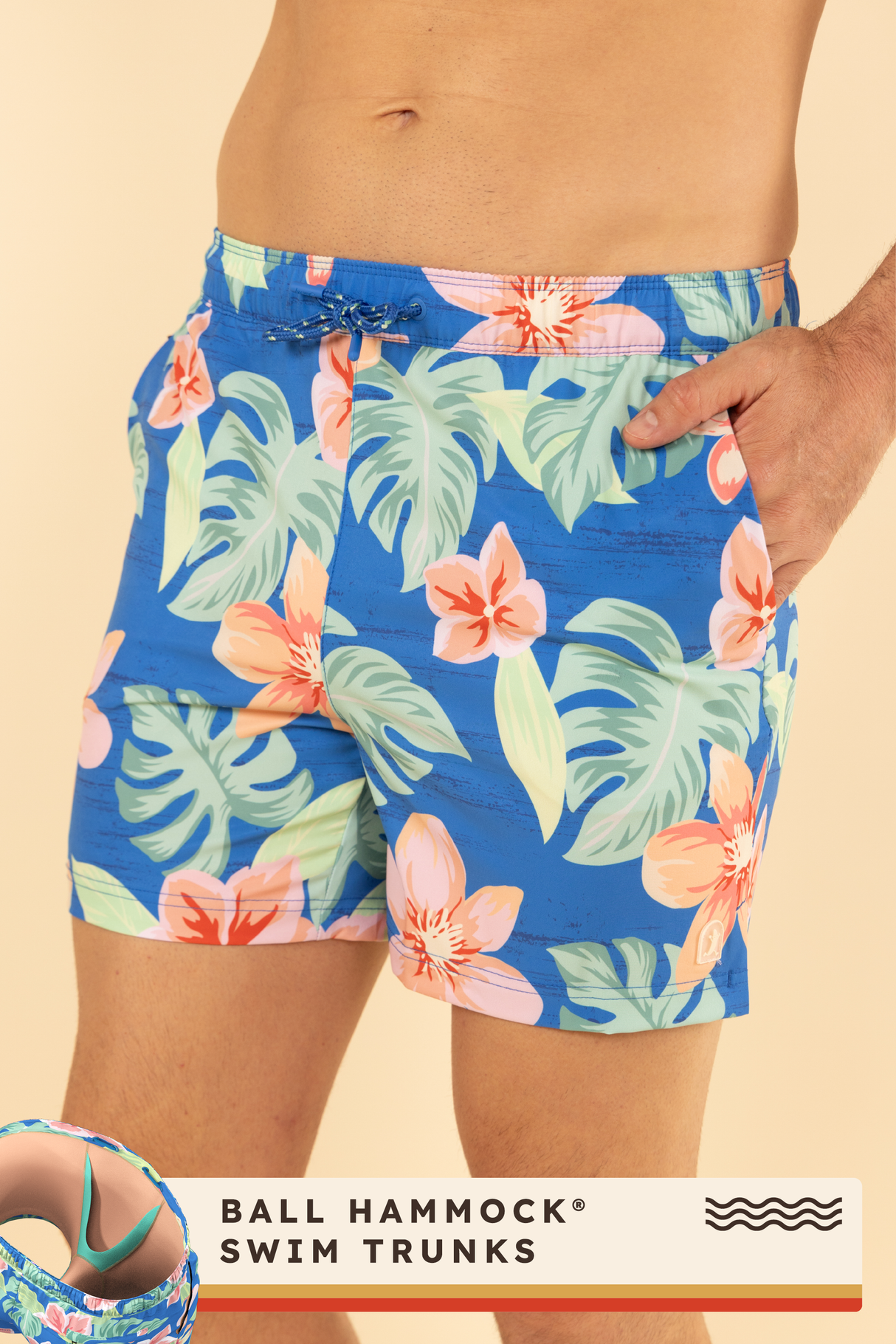 The Boardwalk | Blue and Orange Tropical Ball Hammock® Pouch 5" Swim Trunks from Shinesty