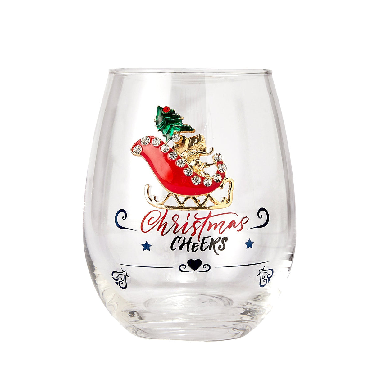 Crystal Christmas Santa's Sleigh Wine & Water Glasses - Set of 2, 17.5oz - Xmas Diamond Merry Christmas Santa Holiday Festive Theme Stemless Glass - New Year Holiday Gifts for Men Women Friend Family from The Wine Savant
