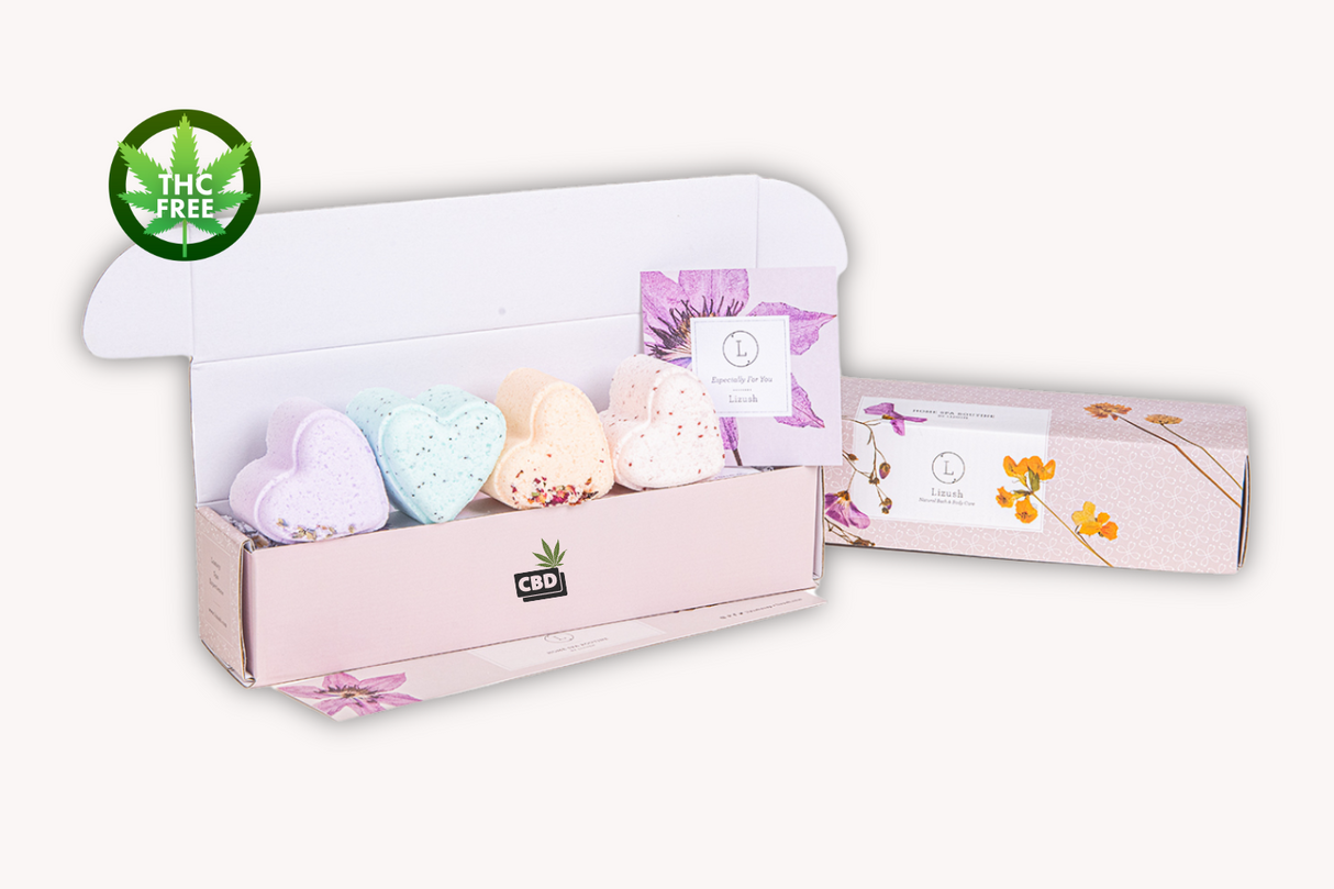 CBD -  5 Hearts Shaped Shower Steamers/ fizzies with CBD - in a Gift Box - Can be personalized. (THC free) from Lizush