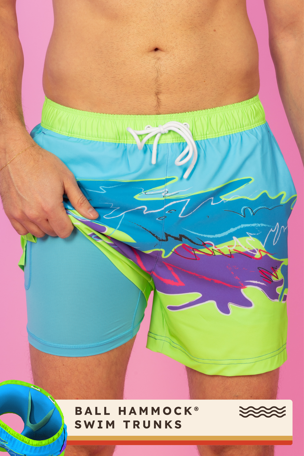 The Snack Shack | Retro Neon Ball Hammock® Pouch 5" Swim Trunks from Shinesty