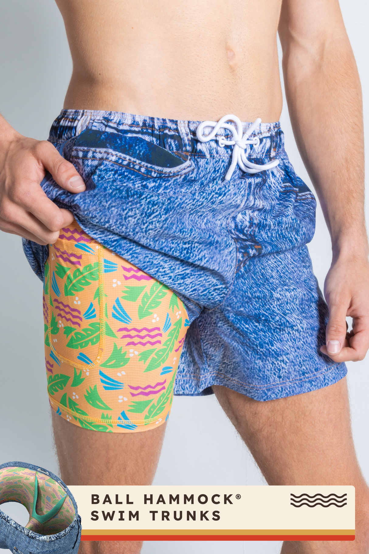The Boogie Board Lord  | Denim Tropical Ball Hammock® Pouch 5" Swim Trunks from Shinesty