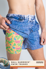 The Boogie Board Lord  | Denim Tropical Ball Hammock® Pouch 5" Swim Trunks from Shinesty