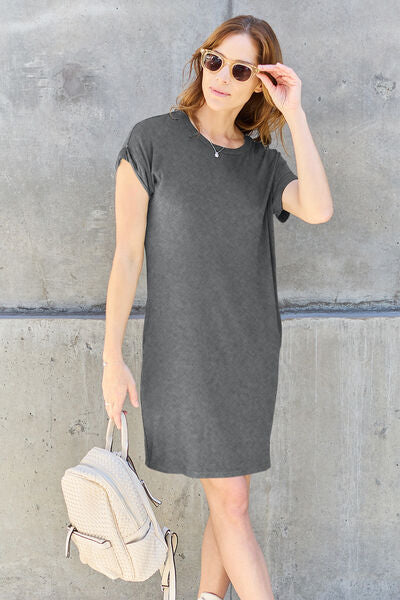 Basic Bae Full Size Round Neck Short Sleeve Dress with Pockets from Enfance-Heureuse