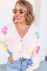 Beige Floral Pattern V Neck Buttoned Plus Size Cardigan from MsDressly