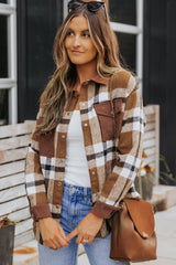 Phoebe Pocketed Buttoned Plaid Shirt Jacket from Threaded Pear