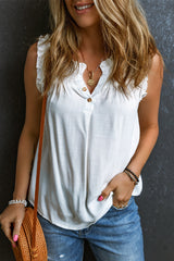 Savan Button Split Neck Ruffled Trim Tank Top From Threaded Pear